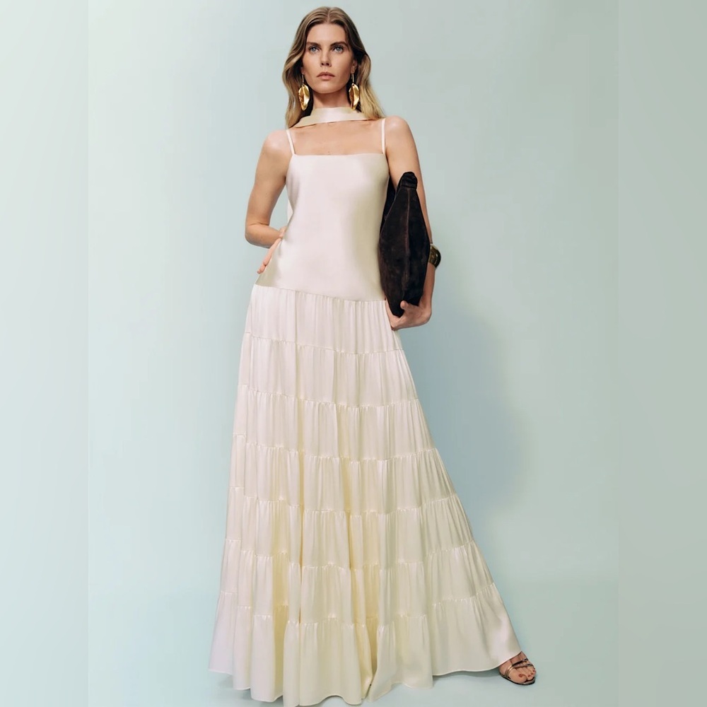 NEW NWT Reformation Agnes Silk Maxi Dress Fior Di Latte Cream NWT